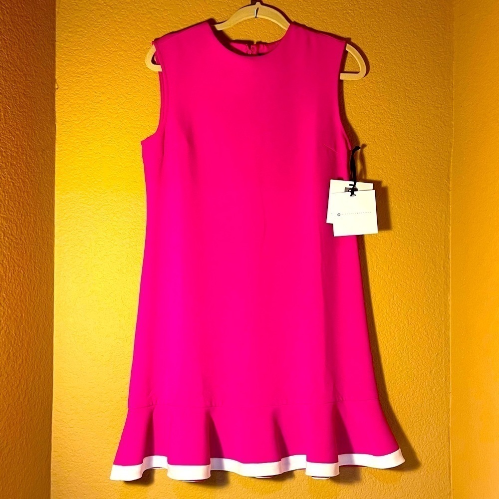 VICTORIA BECKHAM Fuchsia Sleeveless Cocktail Dress Ruffle Hem Bright Pink Size S - Picture 3 of 13
